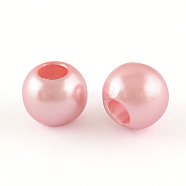 ABS Plastic Imitation Pearl European Beads, Large Hole Rondelle Beads, Pink, 11.5~12x10mm, Hole: 5mm(X-MACR-R530-12mm-A13)