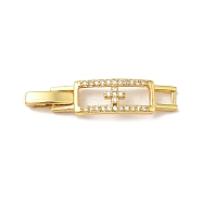 Rectangle with Cross Rack Plating Brass Micro Pave Clear Cubic Zirconia Watch Band Clasps, Cadmium Free & Lead Free, Long-Lasting Plated, Real 18K Gold Plated, 33x7x4mm, Hole: 4x3mm(ZIRC-H125-23G)