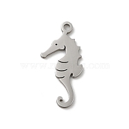 201 Stainless Steel Pendants, Laser Cut, Stainless Steel Color, Sea Horse, 16x8x1mm, Hole: 1mm(STAS-E206-04P-04)