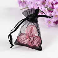 Organza Gift Bags, Jewelry Mesh Pouches for Wedding Party Christmas Gifts Candy Bags, Black, 7x5x0.2cm(OP110-5)
