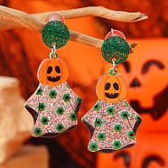 Funny Halloween Acrylic Stud Earrings, White, Pumpkin(UY2581-6)