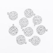 Flat Round Brass Flower Filigree Findings Charms Pendants, Silver Color Plated, 15x13x0.5mm, Hole: 1mm(KK-O015-05S)