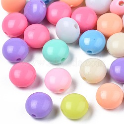 Opaque Acrylic Beads, Flat Round, Mixed Color, 12x8.5mm, Hole: 2mm, about 700pcs/500g(MACR-T035-014)