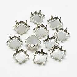 201 Stainless Steel Sew on Prong Settings, Claw Settings for Pointed Back Rhinestone, Square, Stainless Steel Color, Tray: 7x7mm, 8x8x6.5mm, Hole: 1mm(STAS-T032-08-8mm)