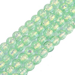 Handmade Foil Lampwork Beads Strands, Round, Pale Green, 10mm, about 40pcs/strand, 14.57''(37cm)(FOIL-K003-06B-06)