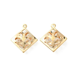 Crystal Glass Rhinestone Pendants, with Iron Finding, Rhombus Charms, Light Gold, 26x22x7mm, Hole: 1.2mm(IFIN-E020-08KCG)