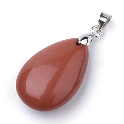 Natural Red Jasper Pendants, with Alloy Findings, teardrop, Platinum, 23~24x14x8mm, Hole: 4x5mm(X-G-S243-19)