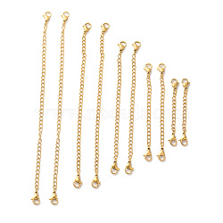 10Pcs 5 Size Ion Plating(IP) 304 Stainless Steel Chain Extender, End Chains with Lobster Claw Clasp, Real 18K Gold Plated, 55~152mm, 2Pcs/size(STAS-E192-03G)