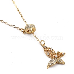 Brass Micro Pave Clear Cubic Zirconia Lariat Necklaces, with Spring Ring Clasps, Butterfly, Golden, 18.31 inch(16.5cm)(NJEW-JN03010-01)