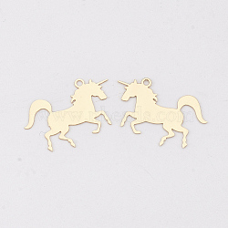 Brass Charms, Etched Metal Embellishments, Long-Lasting Plated, Unicorn, Light Gold, 14.5x23x0.3mm, Hole: 1.2mm(X-KKC-S001-019KC)