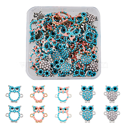 SUPERFINDINGS 50Pcs 5 Styles Alloy Connector Charms, Owl Links, with Rhinestones and Synthetic Turquoise, Mixed Color, 18x16.5~17.5x3mm, Hole: 1.5~1.8mm, 10pcs/style(FIND-FH0010-76)