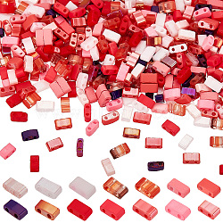 Elite 2-Hole Opaque & Transparen Glass Seed Beads, Rectangle, Pink, 5x4.5x2mm, Hole: 0.5~0.8mm, 14 colors, 30pcs/color, 420Pcs/box(SEED-PH0002-05B)