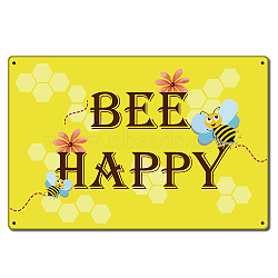 Vintage Metal Tin Sign, Wall Decor for Bars, Restaurants, Cafes Pubs, Bee Happy Pattern, 30x20cm(AJEW-WH0157-003)