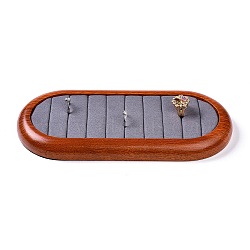 Fashion Velvet Wood Ring Tray, Jewelry Display, Oval, Gray, 24x11x1.9cm(ODIS-P008-09A)