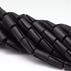 Natural Brazil Black Stone Beads Strands, Carved Column, 20x12mm, Hole: 1mm; about 20pcs/strand, 16.14 inches(G-K115-16)