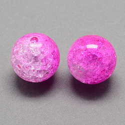 Two Tone Transparent Crackle Acrylic Beads, Half Spray Painted, Round, Magenta, 10mm, Hole: 2mm, about 938pcs/500g(CACR-R009-10mm-03)