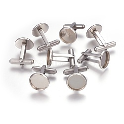 Tarnish Resistant 201 Stainless Steel Cuff Settings, Cufflink Finding Cabochon Settings for Apparel Accessorie, Flat Round, Stainless Steel Color, Tray: 12mm, 19x14mm(X-STAS-P227-42P)