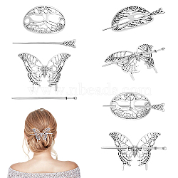 6 Sets 2 Styles Alloy Hair Sticks, Antique Silver, Mixed Shapes, 60~90x40~95x12~14mm, 3 sets/style(OHAR-ME0001-18)
