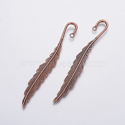 Alloy Bookmarks Findings, Feather, Red Copper, 114.5x13.5x3.5mm, Hole: 2.5mm(AJEW-WH0096-65R)