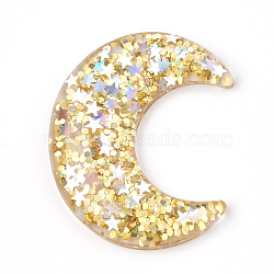 Transparent Resin Cabochons, with Paillette, Moon, Yellow, 38x31x6.5mm(X-CRES-T008-10B)