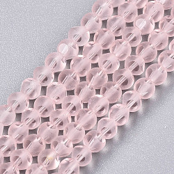 Transparent Glass Beads Strands, Faceted(6 Facets), Frosted Round, Pink, 4.5x4mm, Hole: 1mm, about 88~100pcs/strand, 14.57 inch~15.75 inch(37~40cm)(GLAA-N033-05A-C12)