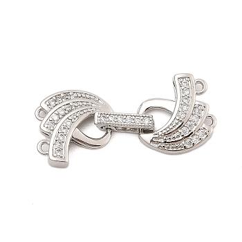 Brass Micro Pave Clear Cubic Zirconia Fold Over Clasps, Platinum, 36.5x15.5x4~5mm, Hole: 1.2~1.4mm