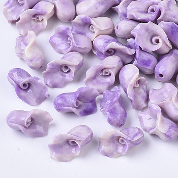 Synthetic Coral Beads, Dyed, Two Tone, Calla Lily, Orchid, 15x10x9mm, Hole: 1.5mm