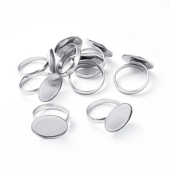 Adjustable 304 Stainless Steel Finger Rings Components, Pad Ring Base Findings, Oval, Stainless Steel Color, Tray: 18x13mm, Size 7, 17mm
