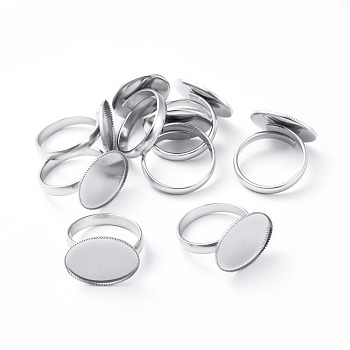 Non-Tarnish Adjustable 304 Stainless Steel Finger Rings Components, Pad Ring Base Findings, Oval, Stainless Steel Color, Tray: 18x13mm, Size 7, 17mm