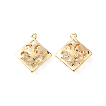 Crystal Glass Rhinestone Pendants, with Iron Finding, Rhombus Charms, Light Gold, 26x22x7mm, Hole: 1.2mm