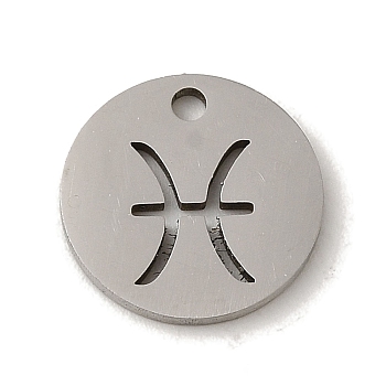 201 Stainless Steel Charms, Laser Cut, Flat Round with Constellation Charm, Pisces, 12x1mm, Hole: 1.5mm