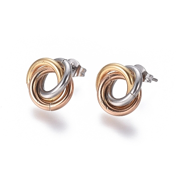 304 Stainless Steel Stud Earrings, Hypoallergenic Earrings, Interlocking Rings, with Ear Nuts, Multi-color, 13mm, Pin: 0.8mm, 6pairs/card