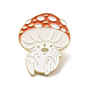Mushroom Girl Enamel Pin, Light Gold Alloy Brooch for Backpack Clothes, White, 30x24x1.8mm