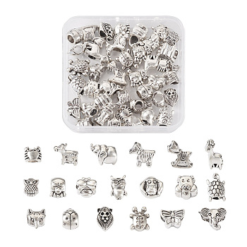 Kissitty 38pcs 19 style Tibetan Style Alloy European Beads, Large Hole Beads, Bee & Butterfly & Dog, Antique Silver, 8~17x6.5~17.5x7~15mm, Hole: 4~6mm, 2pcs/style