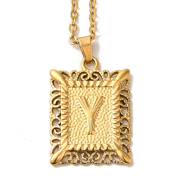 201 Stainless Steel Cable Chain Rectangle with Letter Pendant Necklaces, Golden, Letter Y, 19.96 inch(50.7cm)