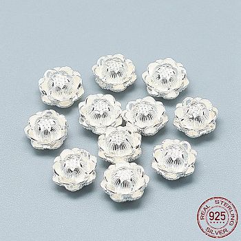 925 Sterling Silver Beads, with 925 Stamp, Lotus, Silver, 10x7mm, Hole: 1.2mm
