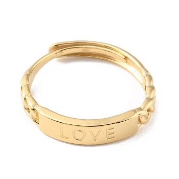 304 Stainless Steel Rectangle with Word Love Adjustable Rings for Valentine's Day, Real 14K Gold Plated, Inner Diameter: 17mm