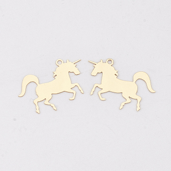 Brass Charms, Etched Metal Embellishments, Long-Lasting Plated, Unicorn, Light Gold, 14.5x23x0.3mm, Hole: 1.2mm