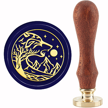 Brass Wax Seal Stamp with Handle, for DIY Scrapbooking, Wolf Pattern, 3.5x1.18 inch(8.9x3cm)