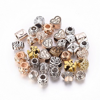 Tibetan Style Alloy European Stopper Beads, Large Hole Beads, Mixed Shapes, Mixed Color, 10~13x8~11x4~10.5mm, Hole: 4~5mm