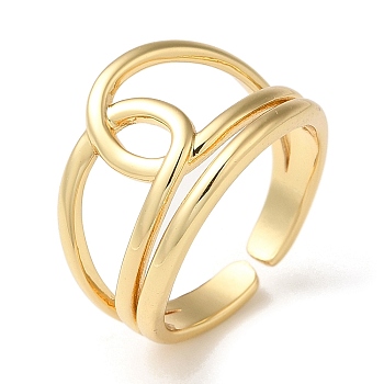 Rack Plating Brass Open Cuff Rings for Women, Horse Eye, Real 18K Gold Plated, US Size 8 1/2(18.5mm)