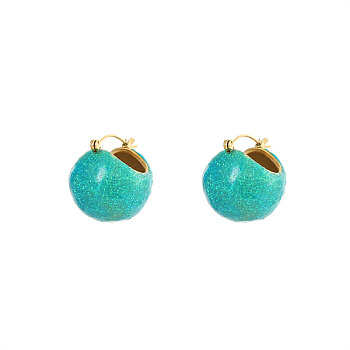 304 Stainless Steel Round Ball Hoop Earrings, with Resin, Turquoise, 21.5x20mm