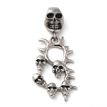 Halloween 304 Stainless Steel Enamel Pendants, Skull Charm, Stainless Steel Color, 50mm