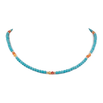 Synthetic Turquoise & Natural Carnelian Beaded Necklaces, Round, 16.97 inch(43.1cm)