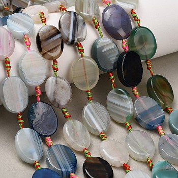 Natural Banded Agate Beads Strands, Dyed & Heated, Flat Oval, Marine Blue, 18~20x13~16x5~6mm, Hole: 1~1.2mm, about 15pcs/strand, 16.14''(41cm)