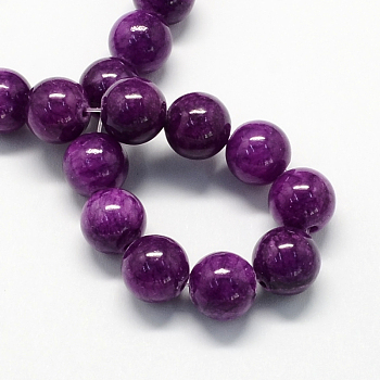 Natural Dyed Yellow Jade Gemstone Bead Strands, Round, Purple, 10mm, Hole: 1mm, about 40pcs/strand, 15.7 inch