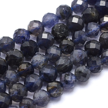 Natural Iolite Beads Strands, Round, Faceted, 5mm, Hole: 0.8mm, about 78pcs/strand, 15.1 inch(38.5cm)
