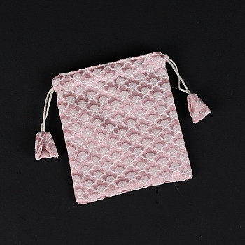 Flower Cloud Print Cloth Storage Bags, Drawstring Pouches Packaging Bags, Rectangle, Pink, 15x13cm