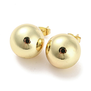 Brass Stud Earrings, Round Ball, Real 18K Gold Plated, 28x16mm