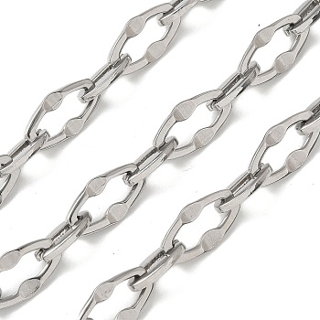 304 Stainless Steel Lip Dapped Chains, Unwelded, with Spool, Stainless Steel Color, 14x8x1mm, about 5m/roll